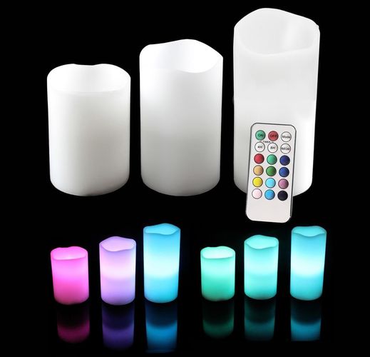 Brand Led Flameless Candles With Remote Timer 3 Pc Set